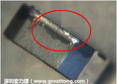 使用錫(Sn)鍍層的電源電感器(Power Inductors)，經(jīng)過(guò)推力測(cè)試后，其焊點(diǎn)還保留在零件的端點(diǎn)上，所以推力比較高。