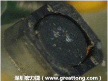 使用銀(Ag)鍍層的電源電感器(Power Inductors)，經(jīng)過(guò)推力測(cè)試后，零件端點(diǎn)上已經(jīng)看不到任何鍍層的痕跡了，所以其耐推力就比較小。