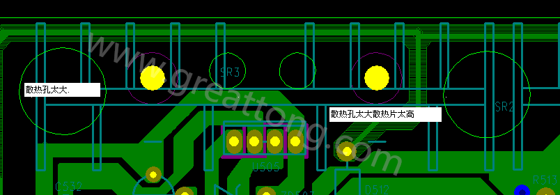 PCB設(shè)計中，散熱孔散熱片設(shè)計不當(dāng)，造成很多電源板斷裂