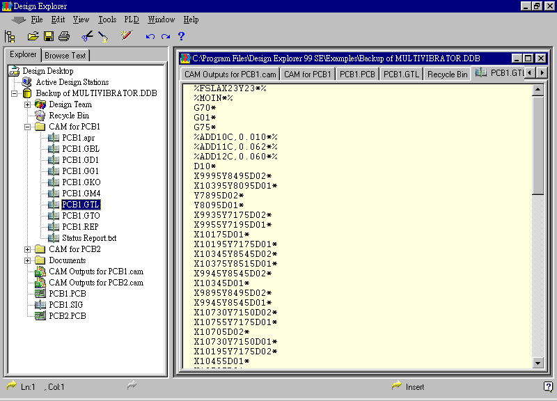 要檢查各Gerber輸出文件，則在瀏覽器中打開CAM Output for PCB1，即可看到一系列Gerber輸出文件。