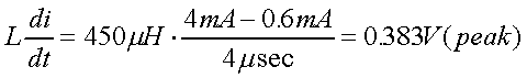 舉例來(lái)說(shuō)，一個(gè)閘在"ON"而載有4mA的電流時(shí)，突然開(kāi)關(guān)切到"OFF"且現(xiàn)在載有0.6mA的電流，假設(shè)開(kāi)關(guān)時(shí)間為4msec，載有450mH的電感信號(hào)的導(dǎo)體，此時(shí)所產(chǎn)生的電壓突波為