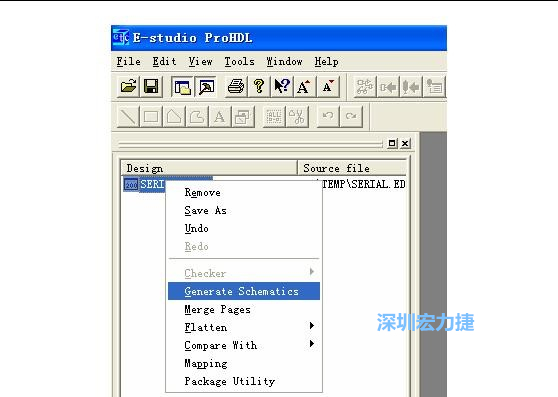 4．右鍵點(diǎn)擊 Serial.EDF 文件，選擇 Generate Schamatics：