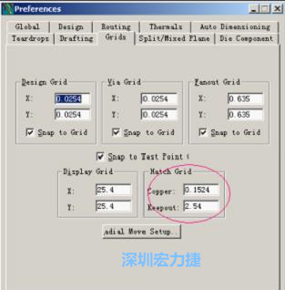  改銅皮的填充網(wǎng)格Global→Design Units，填充方向Drafting→Direction；Hatch Grid中Copper此數(shù)值為大銅箔中所填充的線條中心到中心的距離。