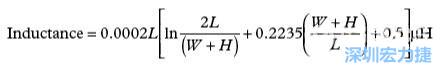 式(2)示出了計(jì)算印制線(xiàn)電感(Inductance)的公式