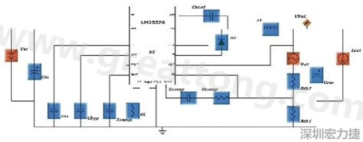 參考圖1的電流通路：把FET在導(dǎo)通狀態(tài)下流經(jīng)的通路標(biāo)記為紅色；把FET在關(guān)斷狀態(tài)下的迴路標(biāo)記為綠色。