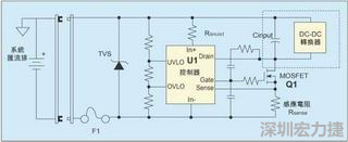 圖1：一個簡單的-48V熱插拔電路。