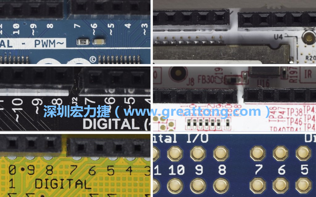 各種不同尺寸的Arduino上第7、8腳位的間距。