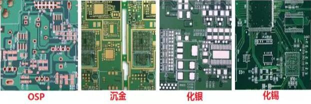 表面工藝分：熱風整平，沉金， 化銀， 化錫， OSP 等幾種表面工藝